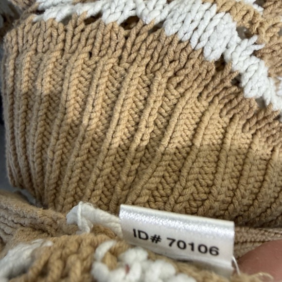 Loft Sweater WM Tan/white Stripe Open Knit Long Sleeve Chic Artisanal Classic - Picture 5 of 13